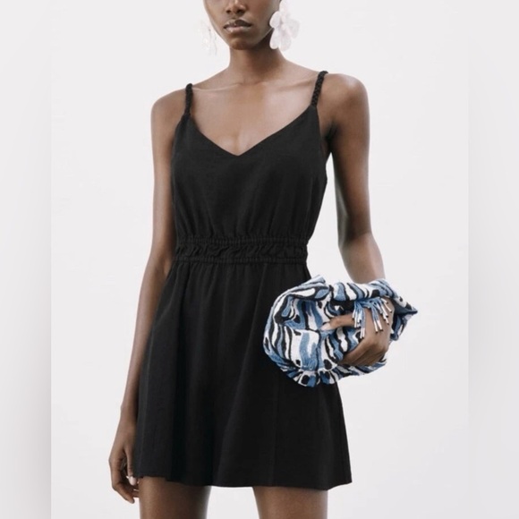 Zara Women’s Black Linen Sleeveless Romper Size XS - Picture 2 of 5